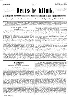 Deutsche Klinik Samstag 13. Februar 1869