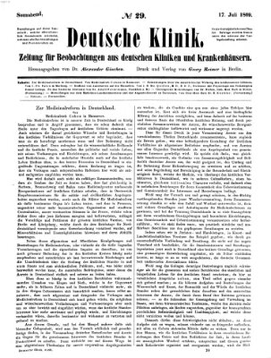 Deutsche Klinik Samstag 17. Juli 1869