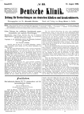 Deutsche Klinik Samstag 14. August 1869