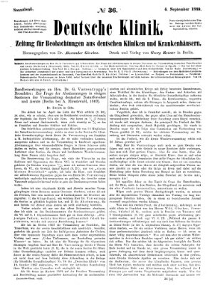 Deutsche Klinik Samstag 4. September 1869