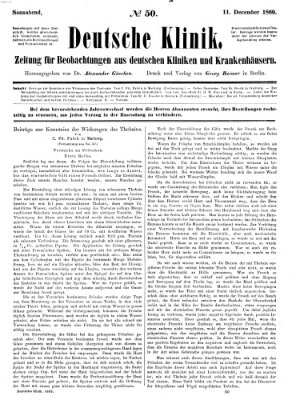 Deutsche Klinik Samstag 11. Dezember 1869