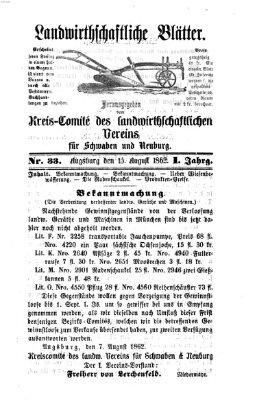 Landwirtschaftliche Blätter für Schwaben und Neuburg Freitag 15. August 1862