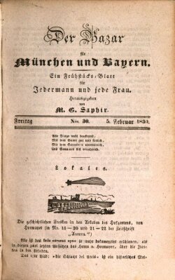 Der Bazar für München und Bayern Freitag 5. Februar 1830