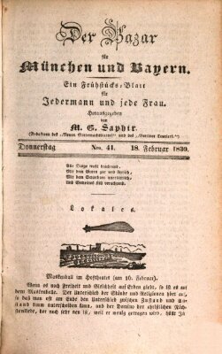 Der Bazar für München und Bayern Donnerstag 18. Februar 1830