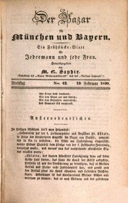 Der Bazar für München und Bayern Freitag 19. Februar 1830