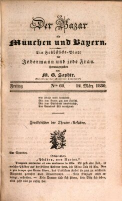 Der Bazar für München und Bayern Freitag 12. März 1830