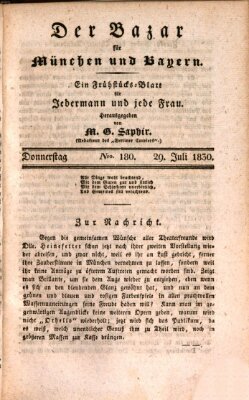 Der Bazar für München und Bayern Donnerstag 29. Juli 1830