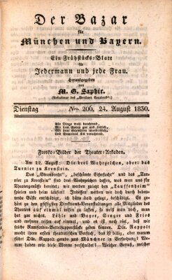 Der Bazar für München und Bayern Dienstag 24. August 1830