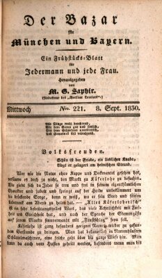 Der Bazar für München und Bayern Mittwoch 8. September 1830