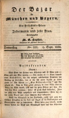 Der Bazar für München und Bayern Donnerstag 9. September 1830