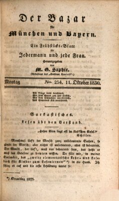 Der Bazar für München und Bayern Montag 11. Oktober 1830