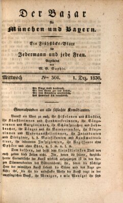 Der Bazar für München und Bayern Mittwoch 1. Dezember 1830