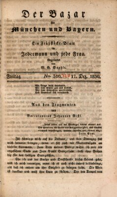 Der Bazar für München und Bayern Freitag 17. Dezember 1830