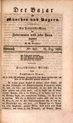 Der Bazar für München und Bayern Mittwoch 22. Dezember 1830