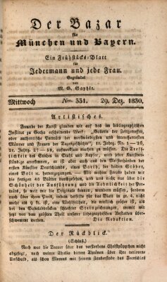 Der Bazar für München und Bayern Mittwoch 29. Dezember 1830