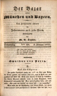 Der Bazar für München und Bayern Donnerstag 3. Februar 1831
