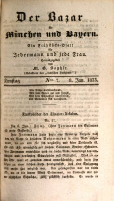Der Bazar für München und Bayern Dienstag 8. Januar 1833