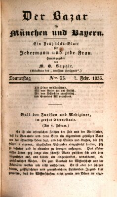 Der Bazar für München und Bayern Donnerstag 7. Februar 1833