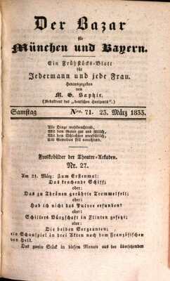 Der Bazar für München und Bayern Samstag 23. März 1833