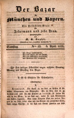 Der Bazar für München und Bayern Samstag 6. April 1833