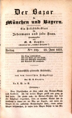 Der Bazar für München und Bayern Freitag 28. Juni 1833