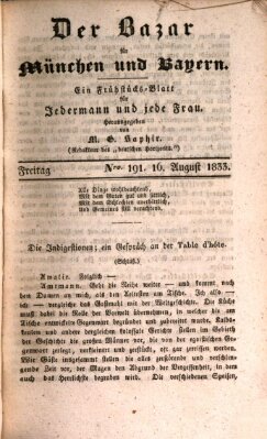 Der Bazar für München und Bayern Freitag 16. August 1833