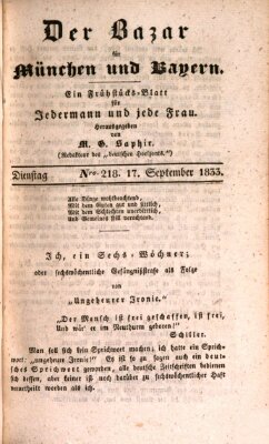 Der Bazar für München und Bayern Dienstag 17. September 1833