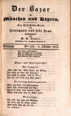 Der Bazar für München und Bayern Mittwoch 2. Oktober 1833