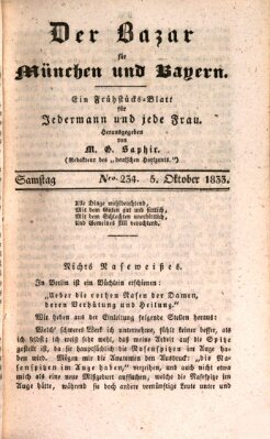 Der Bazar für München und Bayern Samstag 5. Oktober 1833