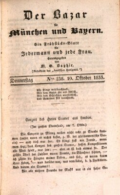 Der Bazar für München und Bayern Donnerstag 10. Oktober 1833