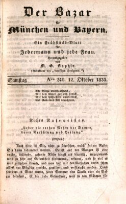 Der Bazar für München und Bayern Samstag 12. Oktober 1833