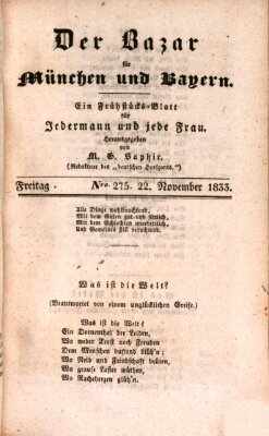 Der Bazar für München und Bayern Freitag 22. November 1833