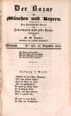 Der Bazar für München und Bayern Mittwoch 11. Dezember 1833