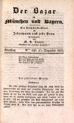 Der Bazar für München und Bayern Dienstag 17. Dezember 1833