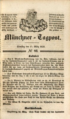 Münchener Tagpost (Münchener Morgenblatt) Dienstag 27. März 1838