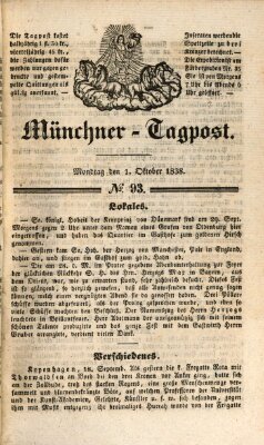 Münchener Tagpost (Münchener Morgenblatt) Montag 1. Oktober 1838