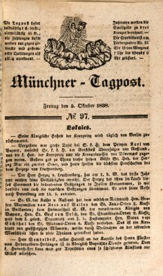 Münchener Tagpost (Münchener Morgenblatt) Freitag 5. Oktober 1838
