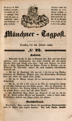 Münchener Tagpost (Münchener Morgenblatt) Dienstag 22. Januar 1839