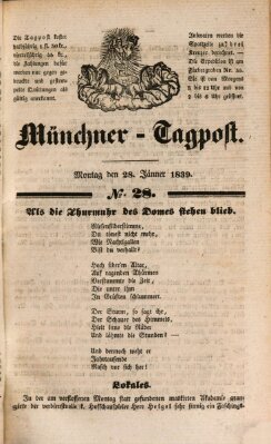 Münchener Tagpost (Münchener Morgenblatt) Montag 28. Januar 1839