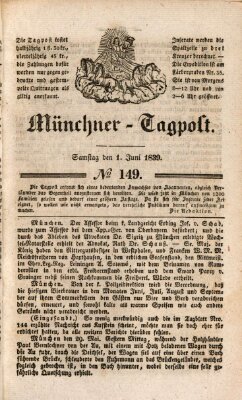 Münchener Tagpost (Münchener Morgenblatt) Samstag 1. Juni 1839