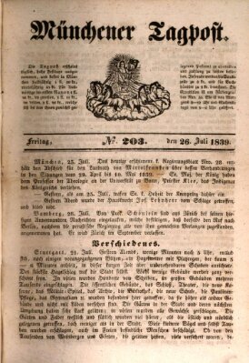 Münchener Tagpost (Münchener Morgenblatt) Freitag 26. Juli 1839