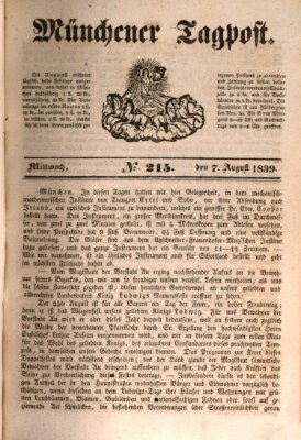 Münchener Tagpost (Münchener Morgenblatt) Mittwoch 7. August 1839