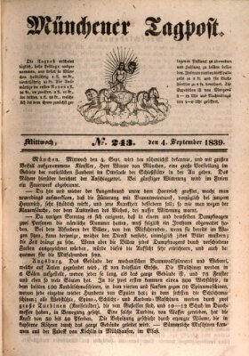Münchener Tagpost (Münchener Morgenblatt) Mittwoch 4. September 1839