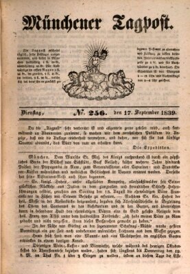 Münchener Tagpost (Münchener Morgenblatt) Dienstag 17. September 1839