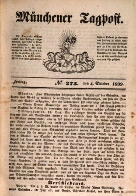 Münchener Tagpost (Münchener Morgenblatt) Freitag 4. Oktober 1839