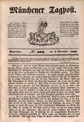 Münchener Tagpost (Münchener Morgenblatt) Donnerstag 7. November 1839