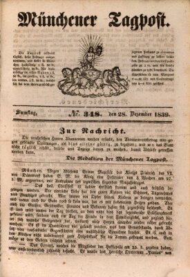 Münchener Tagpost (Münchener Morgenblatt) Samstag 28. Dezember 1839