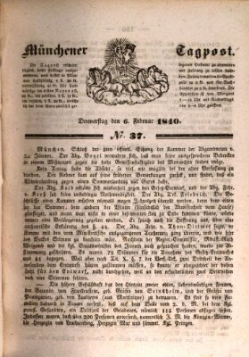 Münchener Tagpost (Münchener Morgenblatt) Donnerstag 6. Februar 1840