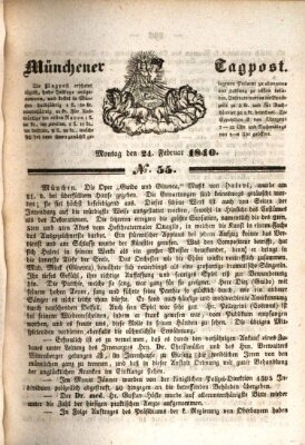 Münchener Tagpost (Münchener Morgenblatt) Montag 24. Februar 1840