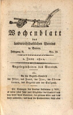 Wochenblatt des Landwirtschaftlichen Vereins in Bayern Dienstag 2. Juni 1812